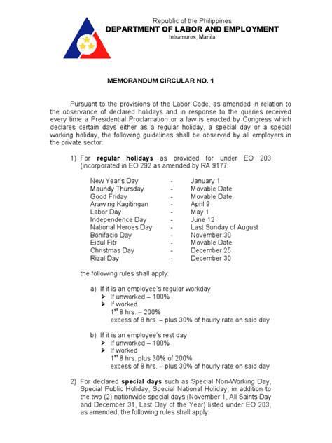 DOLE issues pay guidelines for 2024 holidays .